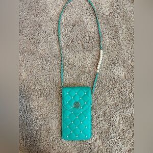 Turquoise Quilted Crossbody Bag with Clear Phone Pocket